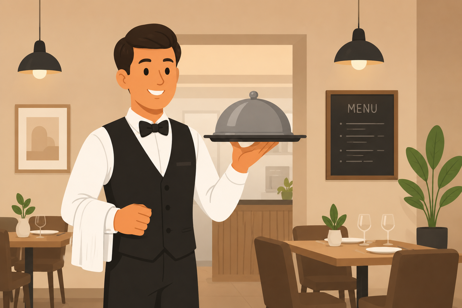 Garcom ou garconete em restaurante